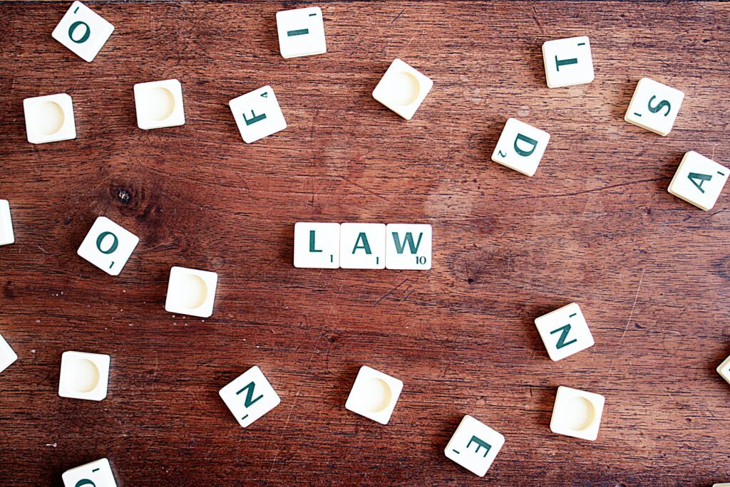 The word law written out in scrabble