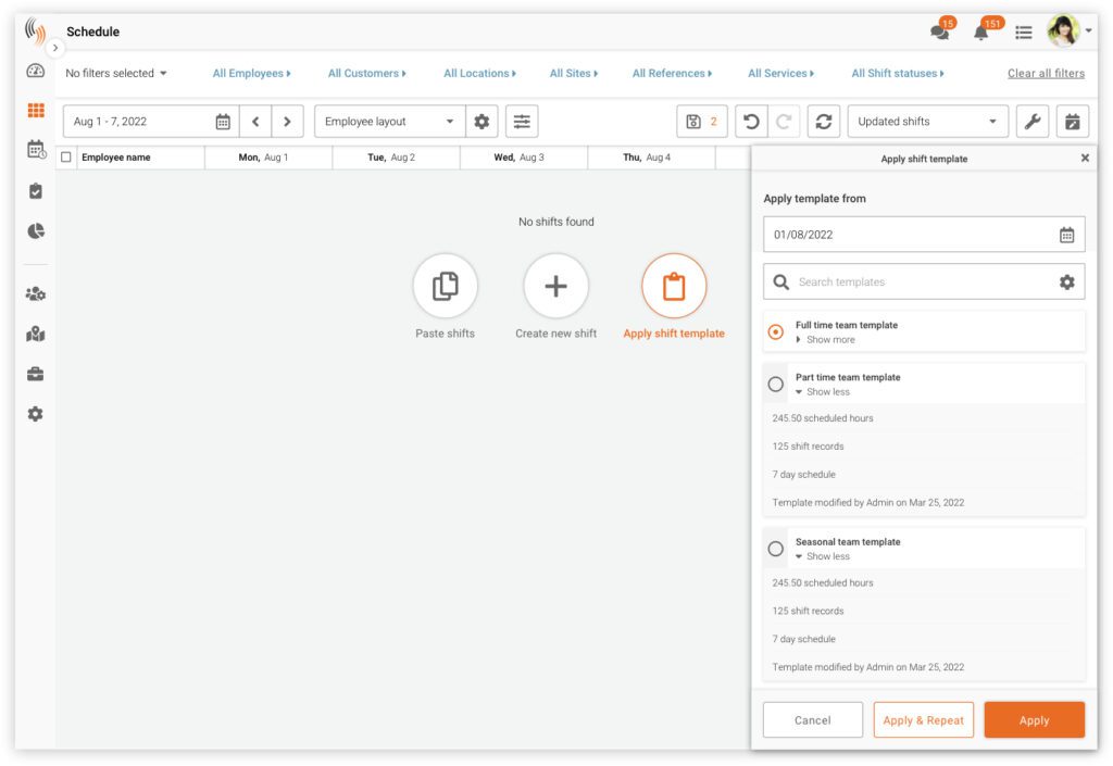 shift templates for employee scheduling