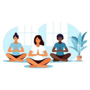 animation of three women meditating